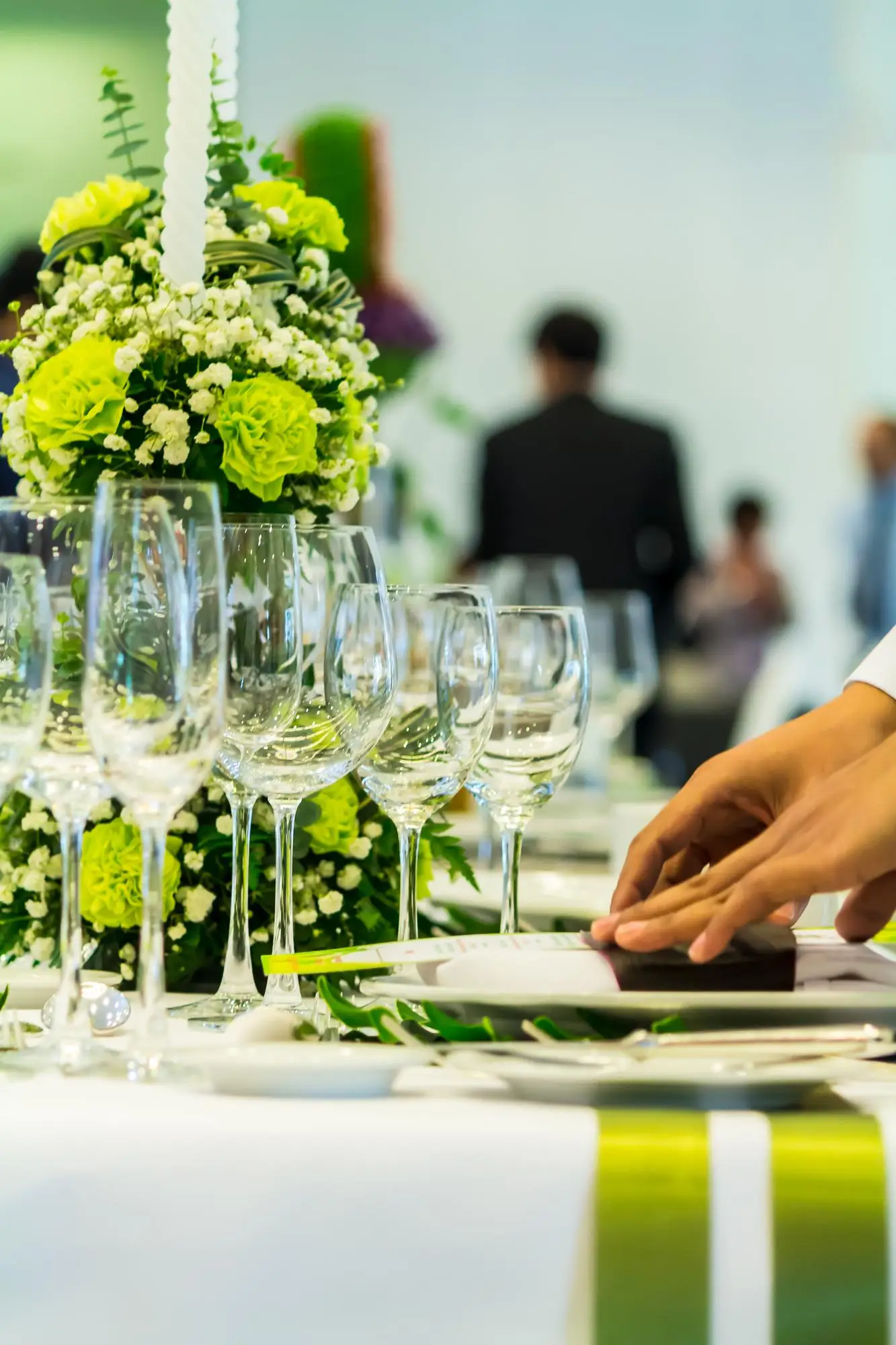 wine glasses on a white tabletop of an event rentals in dubai