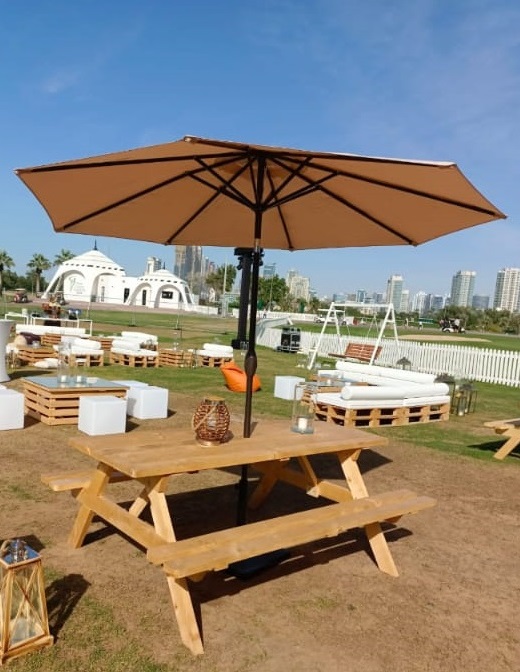 Picnic Bench with Umbrella for rent in Dubai Abudhabi UAE